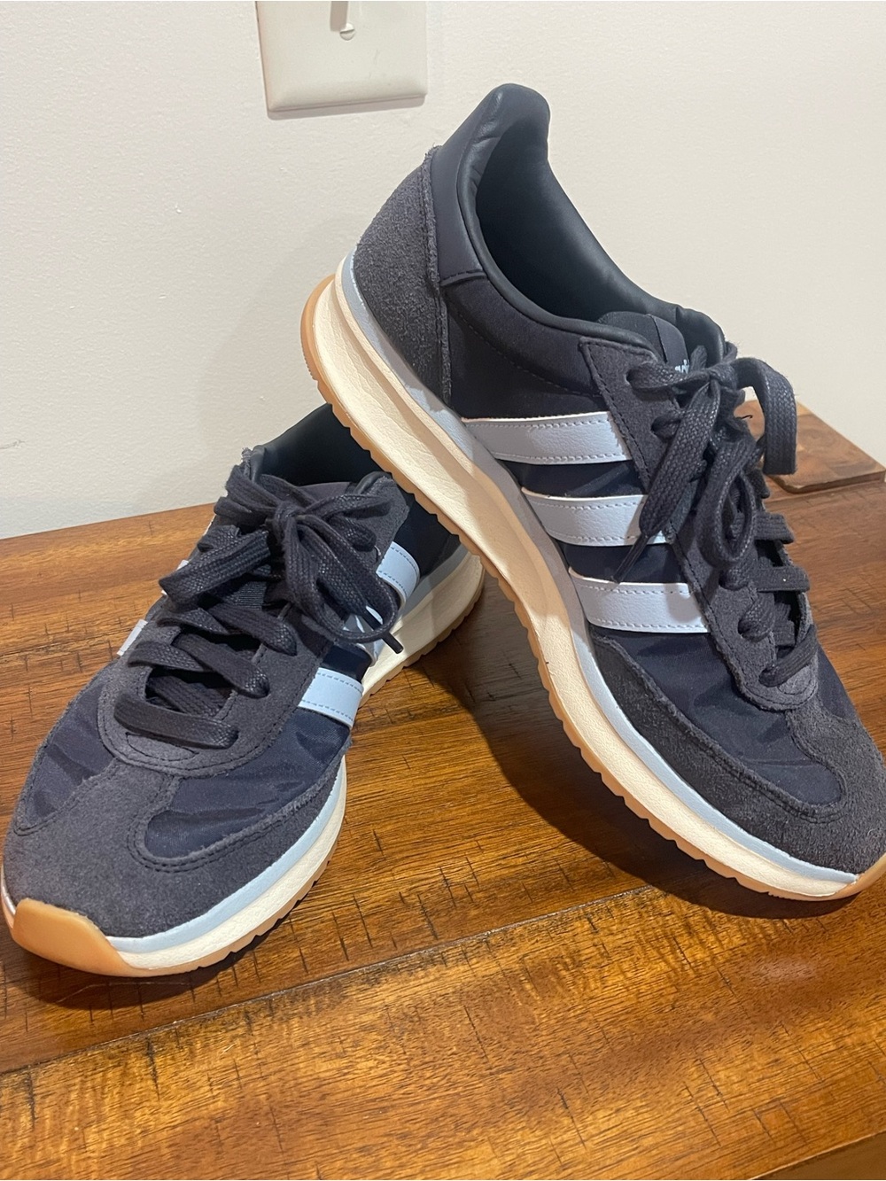 adidas Navy, White and Gum Retro Runner Sneakers